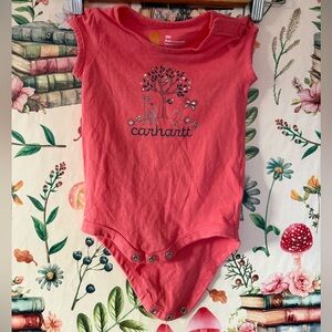 Carhartt 9m (9/12 imo) pink onesie rabbit deer butterfly tree flowers farm girl
